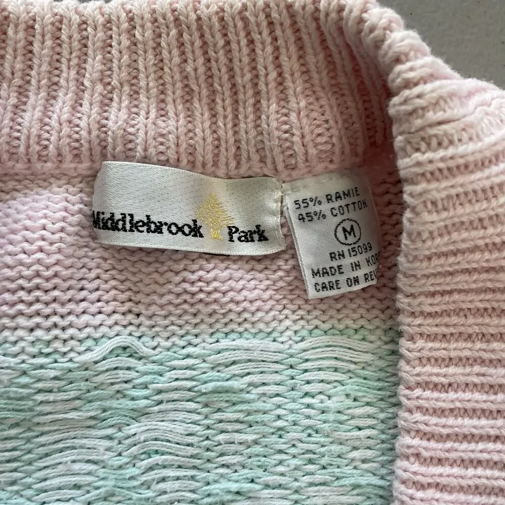 VTG Middlebrook Park V-Neck Button Up Knit Cardigan Sweater 90s Granny Pastel M‎